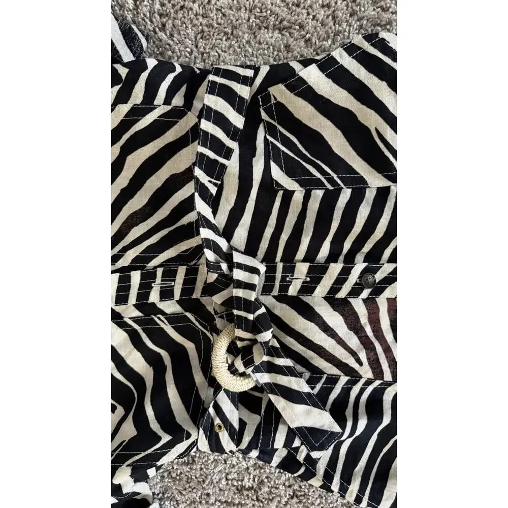 Banana Republic Zebra Print Linen Safari Romper Sz XXS